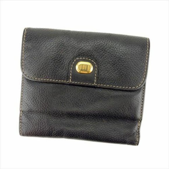 Authentic Dunhill Wallet Purse Folding wallet Black Gold leather Mens